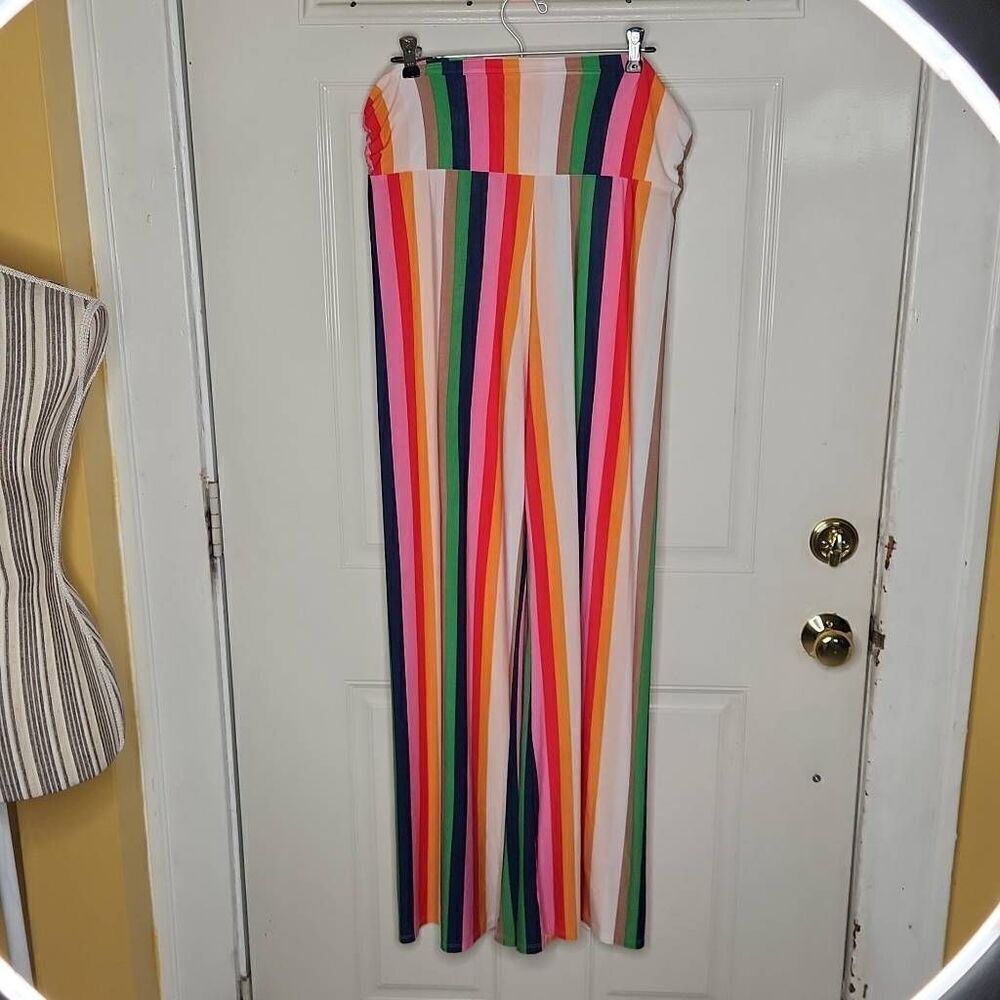Venus striped wide leg lightweight pants women's size L